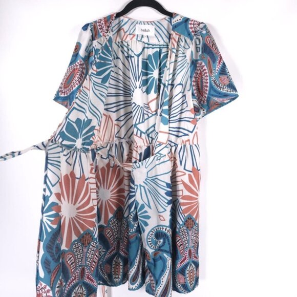 NWT Ba&sh ROBE JARA Mixed Print Wrap Mini Dress Turquoise 1E23JARA Size 3 MEDIUM - Picture 6 of 15